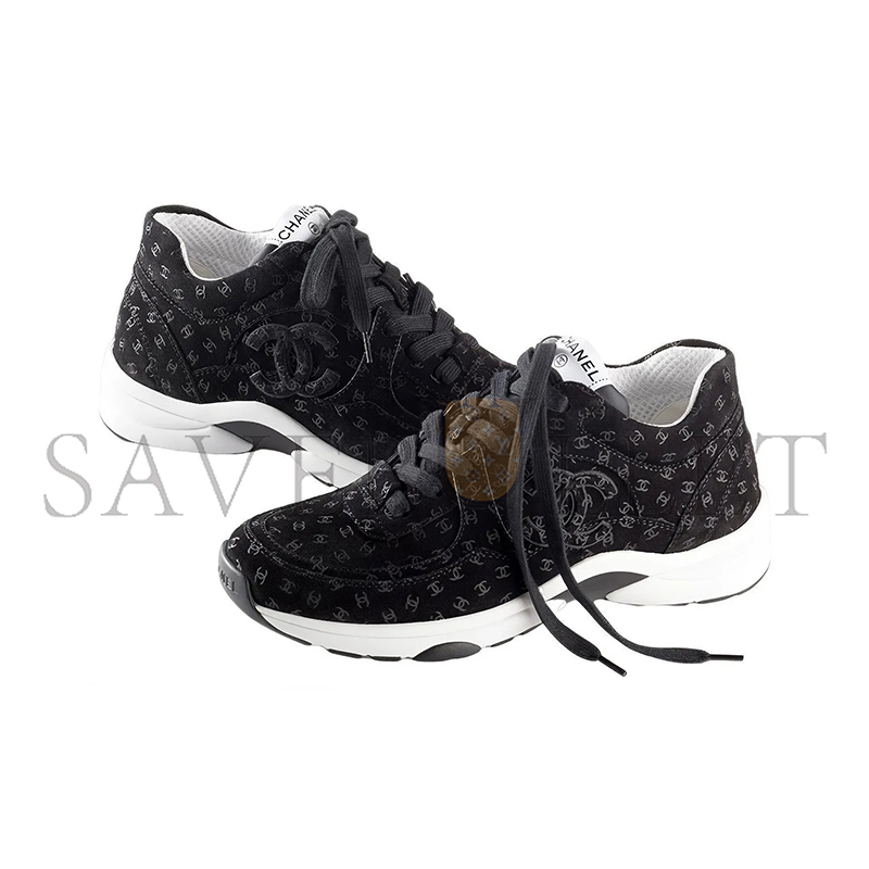 CHANEL SNEAKERS PRINTED SUEDE CALFSKIN BLACK G39230 X56653 94305